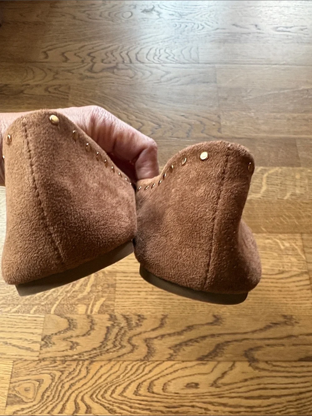 Brown Suede Studded Ballet Flats